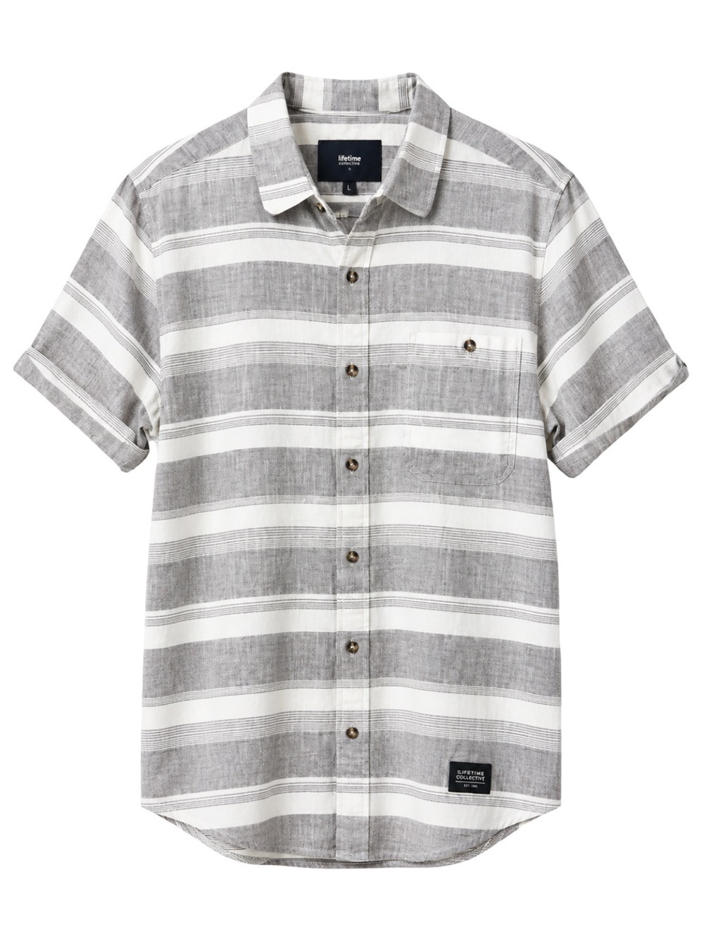 Lifetime Collective Striped Button Up Shirt Mens Large Gray White Coastal Casual